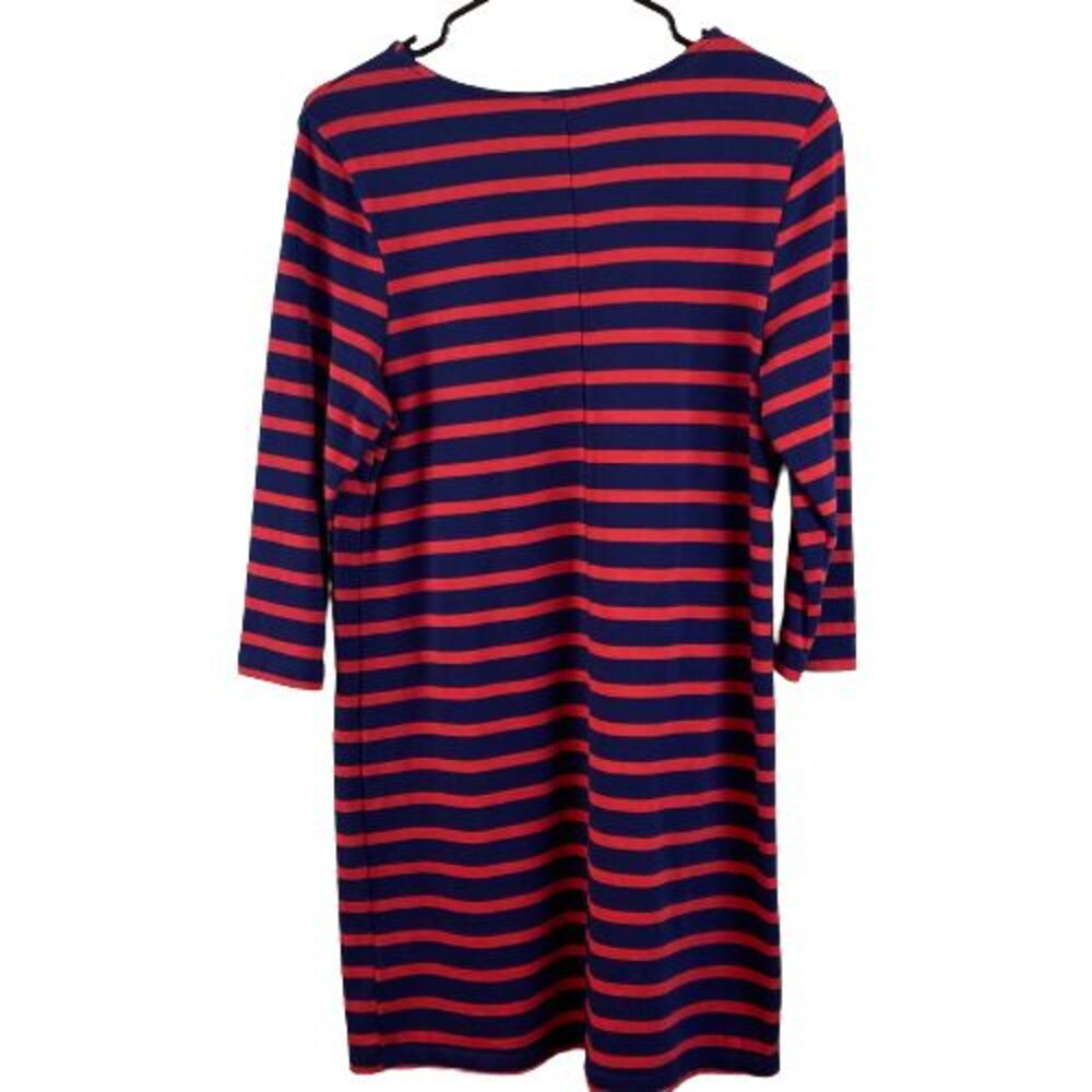 Old Navy Womens Petite Medium Blue Red Striped Dress Nautical 3/4 Sleeve - Picture 2 of 5